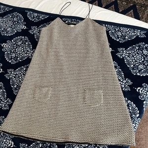 ba&sh beige, gold, and black spaghetti strap mini dress